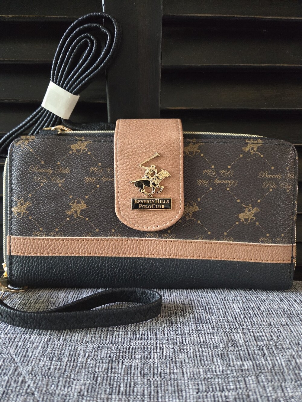 Beverly Hills Polo Club Black and Tan Crossbody Bag